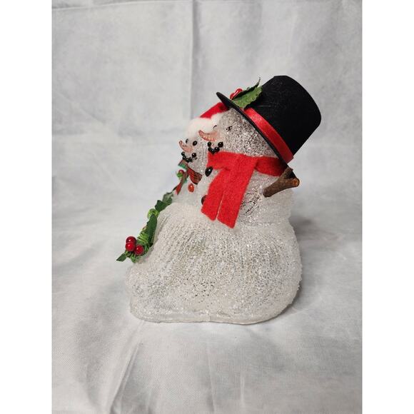 Vintage Light Up Snowman Couple Christmas Holiday Decor Santa Hat Mistletoe - Picture 5 of 9